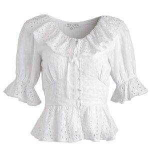 New Ivy City Co SADIE BLOUSE white eyelet cotton short sleeve blouse size S